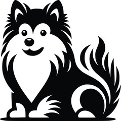 Black and White Illustration of an American Eskimo Dog