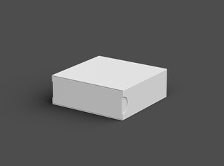 Rendered image of a square sliding drawer box on a dark background