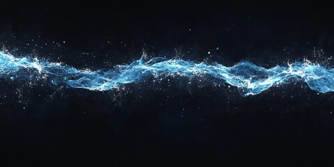 Obraz premium Horizontal beams of glowing blue light with sharp edges over a deep black background.