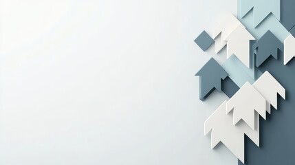 A sleek modern design of arrows pointing upward in a 3D space, each representing a different logistics metric, Abstract art, Muted tones, Clean style 