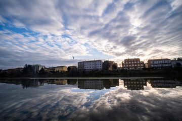 Fototapeta premium Ferrara waterway and navigable canal in Ferrara at sunset