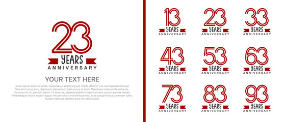 logo anniversary set. red color with red ribbon on white background for special event