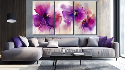Floral inspired living room with stylish sofa and modern decor accents image