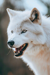 Obraz premium Wild wolf portrait and nature, fierce arctic predator with gray fur, watchful carnivore in snowy forest outdoors