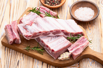 Raw Pork ribs photography . Top view