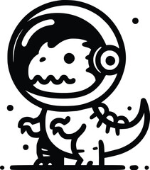 Black and White Illustration of an Astronaut Allosaurus
