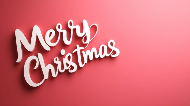 This image highlights the 3D 'Merry Christmas' typography set against a solid red backdrop. The design emphasizes modernity and joy in a festive spirit.