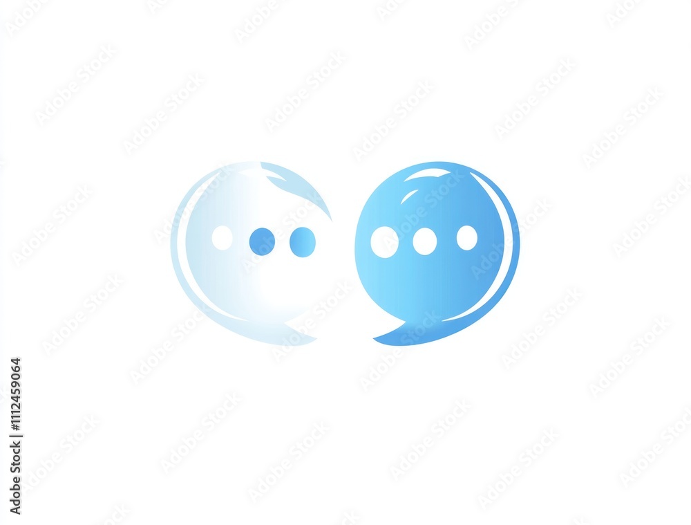 Poster abstract communication concept with two interconnected speech bubbles in blue gradient.
