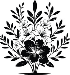 Black and White Illustration of Azalea Flower