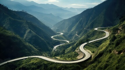 mountainous road with markers