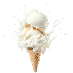 vanilla ice cream cone with milk splash