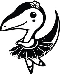 Black and White Illustration of a Ballerina Brachylophosaurus