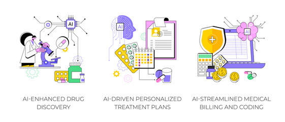 Artificial Intelligence in Healthcare abstract concept vector illustrations.