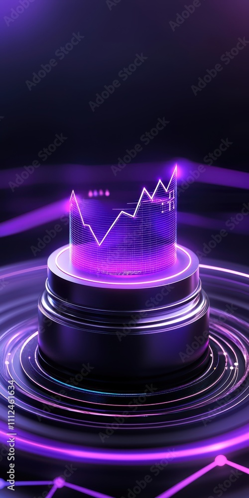 Poster a futuristic graphic showing a glowing line chart on a circular base, symbolizing data analysis and 