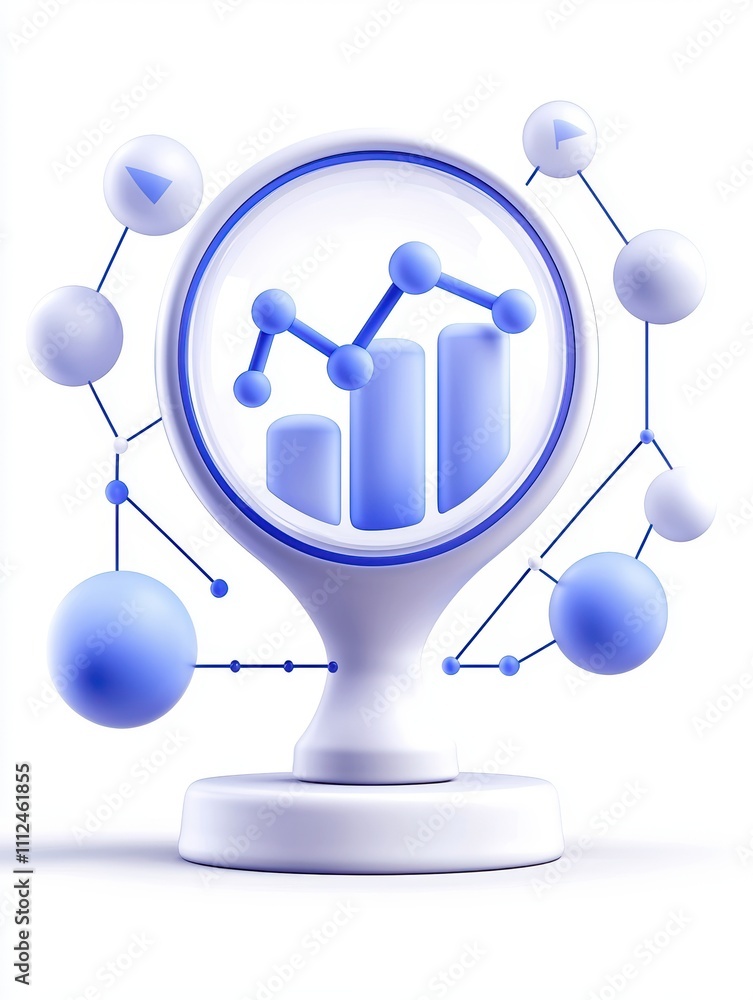 Aufkleber a modern, stylized 3d representation of data analytics, featuring graphs and spheres, emphasizing te