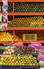 Fresh vegetables on an outdoor stand in Ethiopia.
