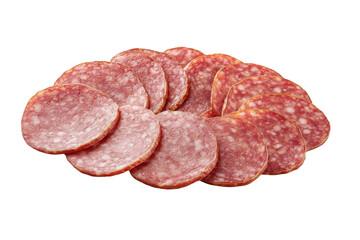 Sliced Salami Arranged on Black Background Isolated on PNG Transparent Background