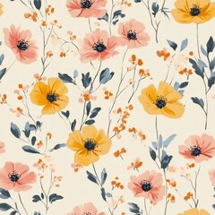 delicate feminine seamless pattern with wildflowers