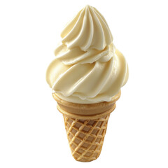 Vanilla Soft Serve Ice Cream Cone Isolated on PNG Transparent Background