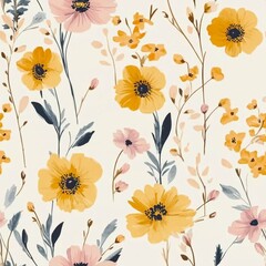 delicate feminine seamless pattern with wildflowers