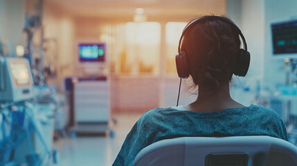Patient listening to music in hospital room