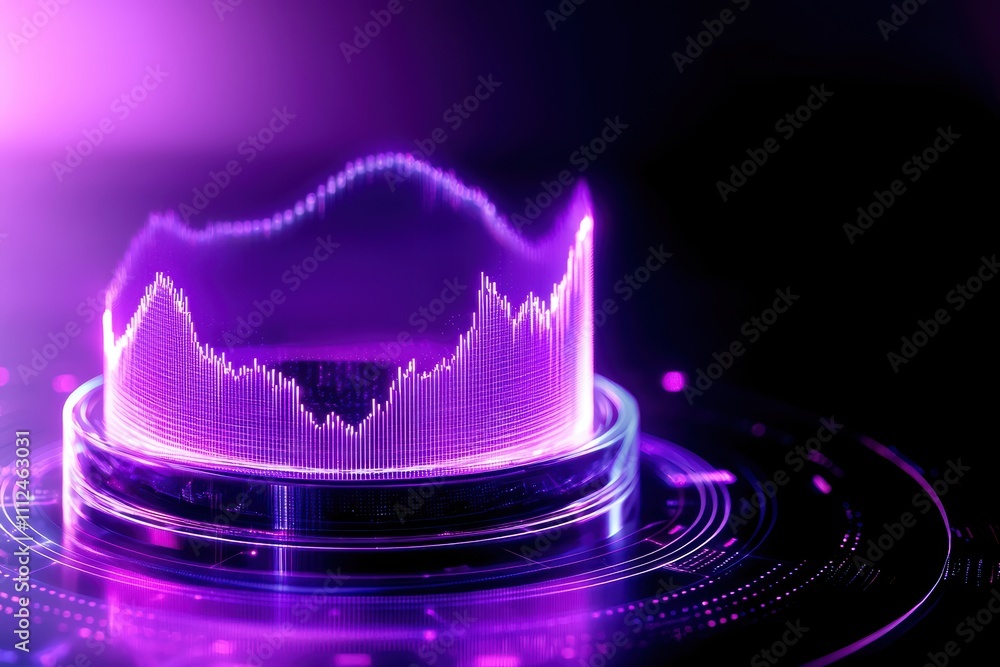 Poster a vibrant, pulsating audio waveform visualization in purple hues, creating a dynamic and modern aest