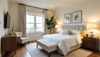 an interior of minimalist modern bedroom with bed 