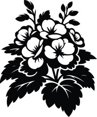 Black and White Illustration of a Begonia Cluster