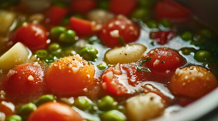 Traditional vegetable and meat stew, delicious homemade dish with fresh ingredients, served hot with rustic flavors and healthy nutrition