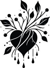 Black and White Illustration of a Bleeding Heart Flower