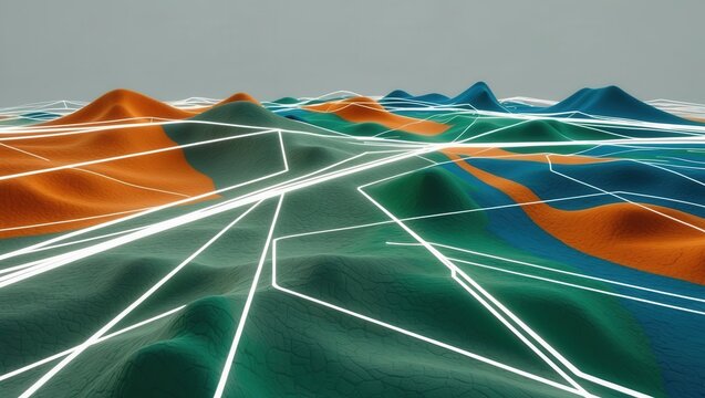 Abstract Digital Terrain with Multicolored Lines and Patterns