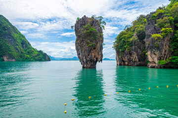 James Bond island near Phuket in Thailand. Khao Phing Kan island with rock formations in Phang Nga bay, Thailand. Popular travel and touristic destination in Asia