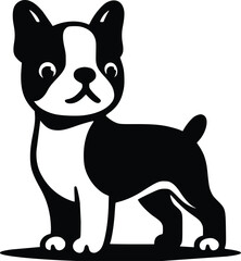 Black and White Illustration of a Boston Terrier