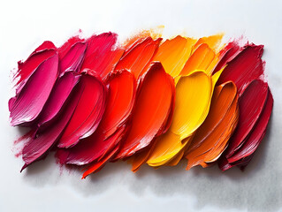 A striking close-up of vibrant red, orange, and yellow paint strokes creating a gradient effect on...