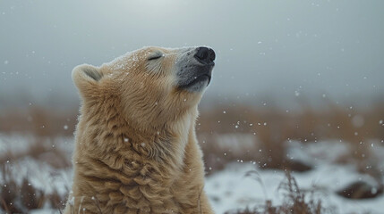 Beautiful white polar bear in nature