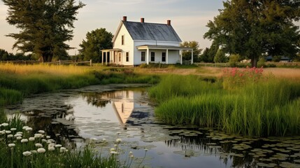 Fototapeta premium reflection white farm house