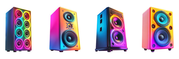 Colorful Speakers Isolated on Transparent Background