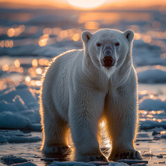 Beautiful white polar bear in nature