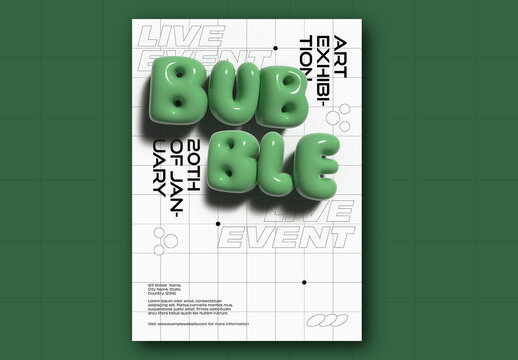 White and Green 3D Inflated Event Poster