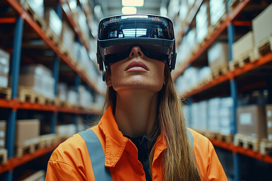Warehouse worker using augmented reality to enhance efficiency and safety