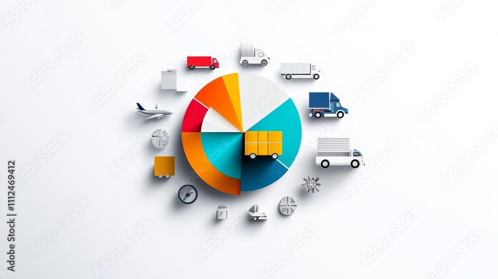 Poster a pie chart with different types of vehicles and a compass