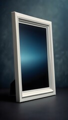a sleek white photo frame with a matte finish, positioned on a black background, with a hint of texture showing through create with ai