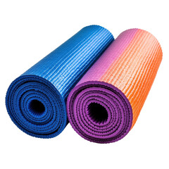 Colorful yoga mats rolled up for exercise and relaxation. transparent background