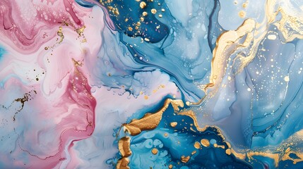 Fototapeta premium Abstract Fluid Art Pink Blue Gold Swirls