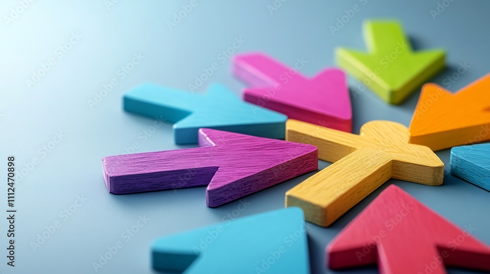 Poster colorful diverging arrows representing choices and pathways for business decision-making
