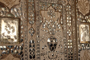 detail of mirror palace in amer fort jaipur india