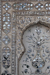 detail of mirror palace in amer fort jaipur india