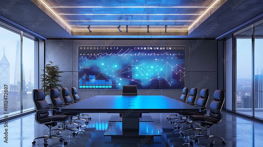 Poster a modern office with a digital whiteboard displaying an intricate dna structure and neuron interacti