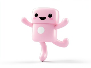 Obraz premium Joyful Pink 3D Cartoon Character Jumping Happy Fun Animation Cute Design