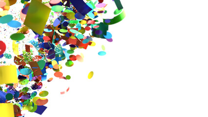 Abstract background with colorful confetti exploding on a white background. Perfect for celebrations, parties, and festive occasions.